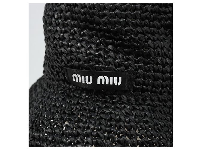 Cappello Miu Miu in Raffia M Nero Autentico 182226A - vista 7