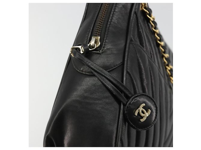 CHANEL V Stitch Chain Schultertasche aus Lammleder Schwarz Gold CC Auth BA13037 Golden - Ansicht 14