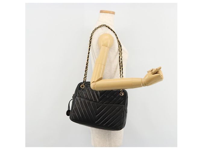 CHANEL V Stitch Chain Schultertasche aus Lammleder Schwarz Gold CC Auth BA13037 Golden - Ansicht 24