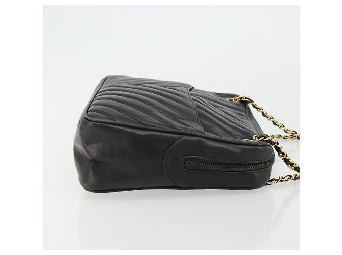 CHANEL V Stitch Chain Schultertasche aus Lammleder Schwarz Gold CC Auth BA13037 Golden - Ansicht 4