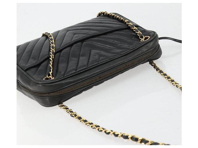 CHANEL V Stitch Chain Schultertasche aus Lammleder Schwarz Gold CC Auth BA13037 Golden - Ansicht 6