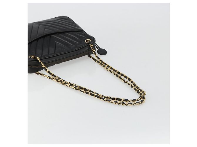 CHANEL V Stitch Chain Schultertasche aus Lammleder Schwarz Gold CC Auth BA13037 Golden - Ansicht 7
