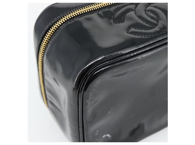 CHANEL COCO Mark Vanity Hand Bag Pelle Verniciata Nero Oro CC Auth 181704 D'oro - vista 11