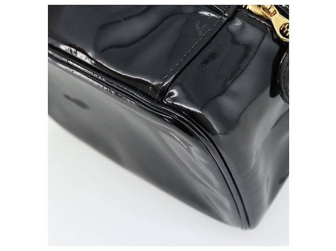 CHANEL COCO Mark Vanity Hand Bag Pelle Verniciata Nero Oro CC Auth 181704 D'oro - vista 12
