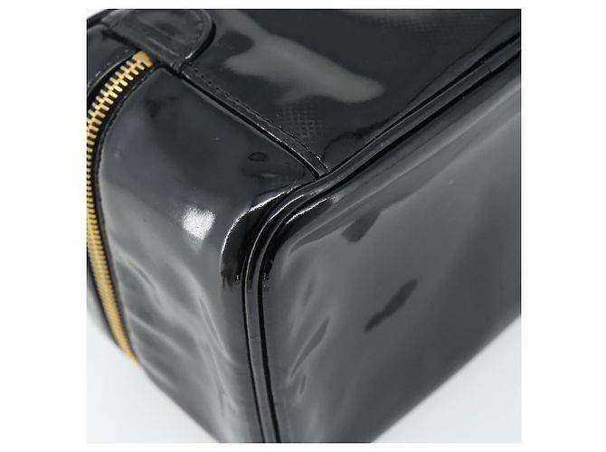 CHANEL COCO Mark Vanity Hand Bag Pelle Verniciata Nero Oro CC Auth 181704 D'oro - vista 13