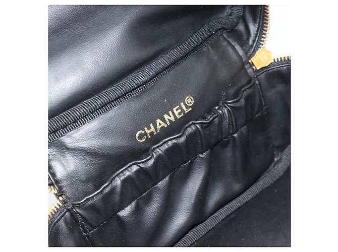 CHANEL COCO Mark Vanity Hand Bag Pelle Verniciata Nero Oro CC Auth 181704 D'oro - vista 17