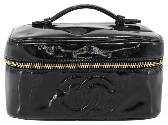 CHANEL COCO Mark Vanity Hand Bag Pelle Verniciata Nero Oro CC Auth 181704 D'oro - vista 2