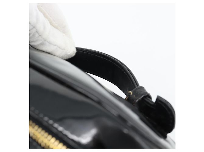 CHANEL COCO Mark Vanity Hand Bag Pelle Verniciata Nero Oro CC Auth 181704 D'oro - vista 8