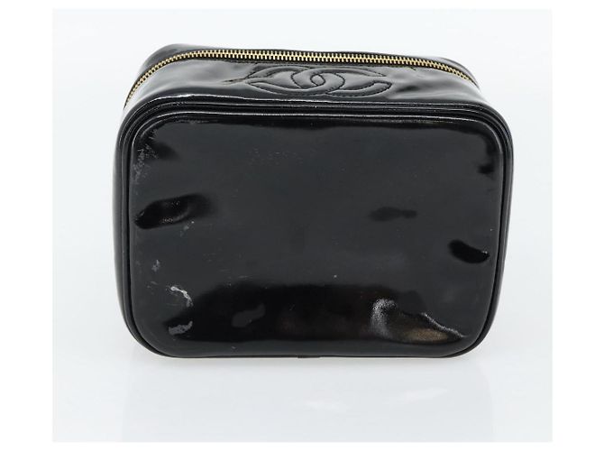 CHANEL COCO Mark Vanity Hand Bag Pelle Verniciata Nero Oro CC Auth 181704 D'oro - vista 9