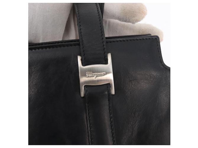 Borsa Tote Salvatore Ferragamo in pelle nera argento Auth BA13088 Nero - vista 15