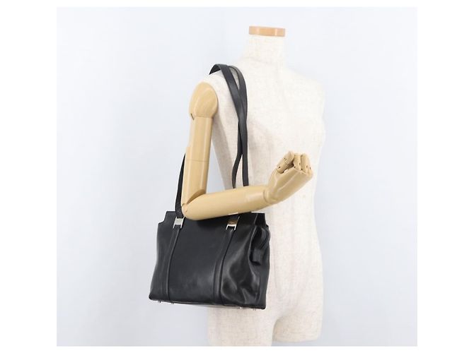 Borsa Tote Salvatore Ferragamo in pelle nera argento Auth BA13088 Nero - vista 22