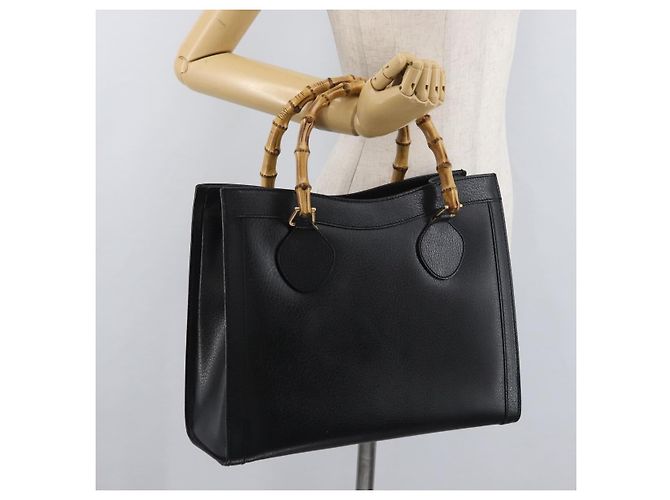 Borsa Tote GUCCI Bamboo in pelle nera e oro 002 0260 Auth 180119 Nero D'oro - vista 22