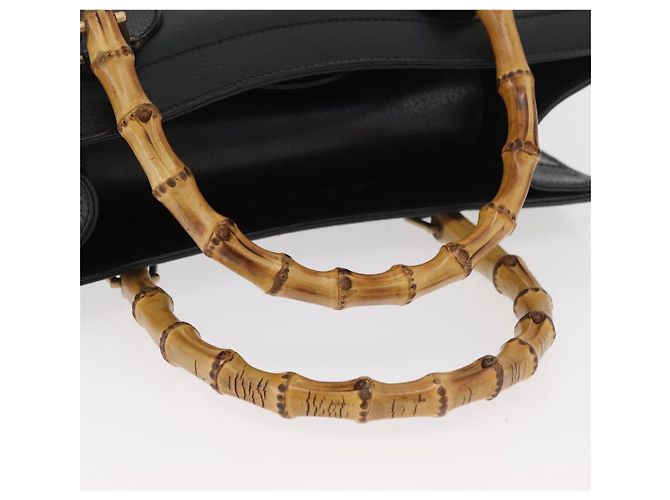 Borsa Tote GUCCI Bamboo in pelle nera e oro 002 0260 Auth 180119 Nero D'oro - vista 7