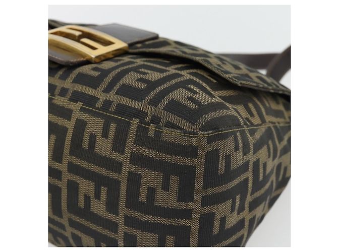 FENDI Zucca Canvas Mamma Baguette Shoulder Bag Black Brown Auth 181871M Marrone Nero - vista 10