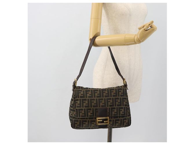 FENDI Zucca Canvas Mamma Baguette Shoulder Bag Black Brown Auth 181871M Marrone Nero - vista 22