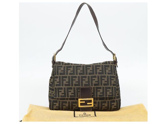 FENDI Zucca Canvas Mamma Baguette Shoulder Bag Black Brown Auth 181871M Marrone Nero - vista 23