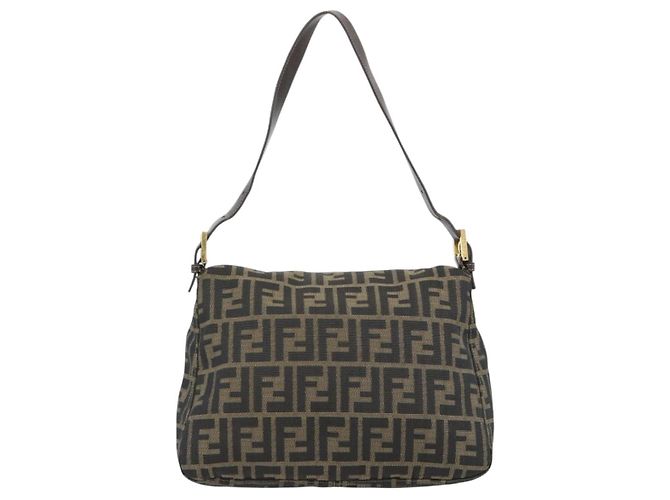 FENDI Zucca Canvas Mamma Baguette Shoulder Bag Black Brown Auth 181871M Marrone Nero - vista 3