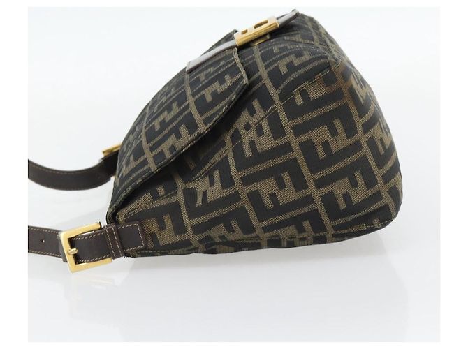 FENDI Zucca Canvas Mamma Baguette Shoulder Bag Black Brown Auth 181871M Marrone Nero - vista 4