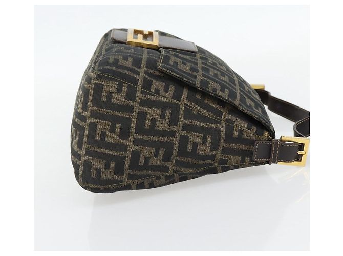 FENDI Zucca Canvas Mamma Baguette Shoulder Bag Black Brown Auth 181871M Marrone Nero - vista 5