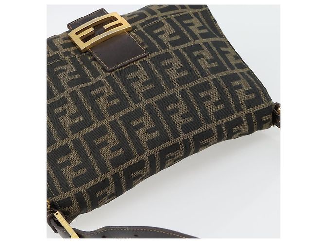 FENDI Zucca Canvas Mamma Baguette Shoulder Bag Black Brown Auth 181871M Marrone Nero - vista 6