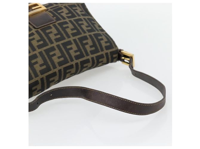 FENDI Zucca Canvas Mamma Baguette Shoulder Bag Black Brown Auth 181871M Marrone Nero - vista 7