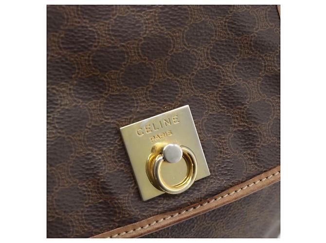Céline Zaino CELINE Macadam Canvas PVC Pelle Marrone Oro Auth bs35270 D'oro - vista 16