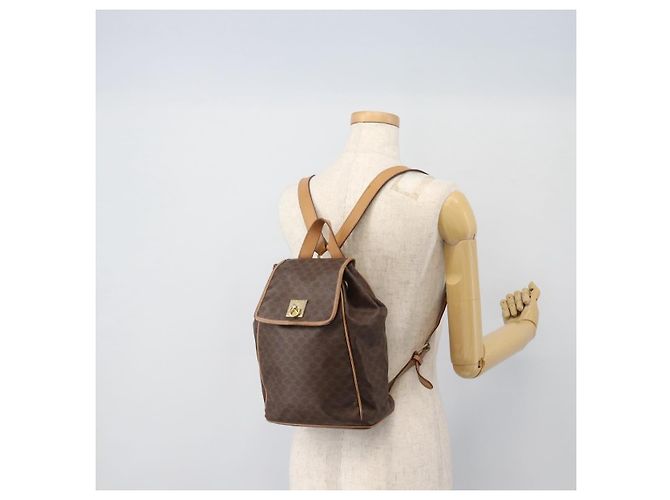 Céline Zaino CELINE Macadam Canvas PVC Pelle Marrone Oro Auth bs35270 D'oro - vista 23