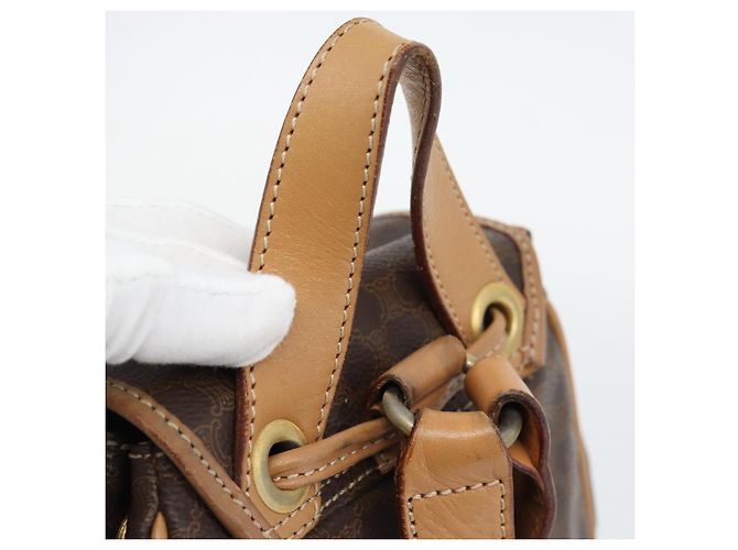 Céline Zaino CELINE Macadam Canvas PVC Pelle Marrone Oro Auth bs35270 D'oro - vista 7