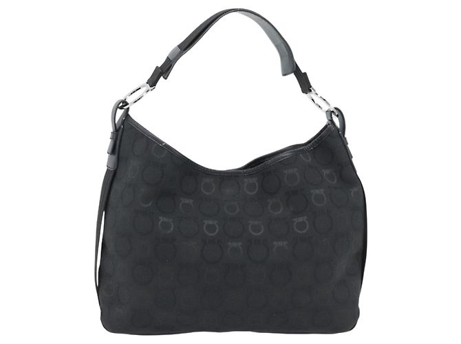 Borsa a tracolla Salvatore Ferragamo Gancini in tela nero argento Auth ka4493A - vista 2