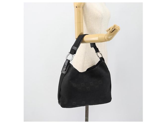 Borsa a tracolla Salvatore Ferragamo Gancini in tela nero argento Auth ka4493A - vista 20