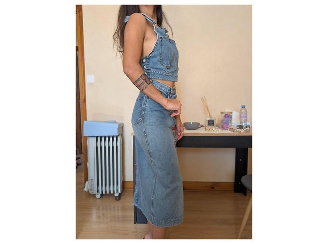 Jean Paul Gaultier Conjunto de Top Bustier e Saia Longa em Denim - vista 2