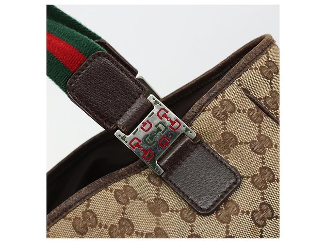 Borsa GUCCI GG Canvas Web Sherry Line Beige Argento Auth 178849 - vista 14