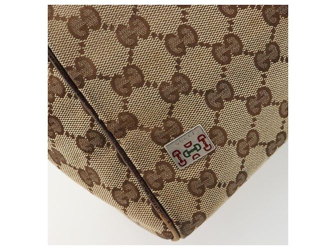 Borsa GUCCI GG Canvas Web Sherry Line Beige Argento Auth 178849 - vista 15