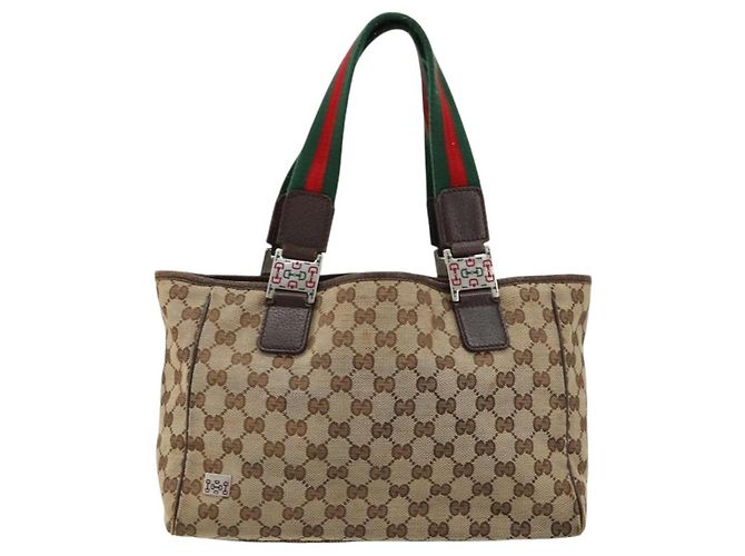 Borsa GUCCI GG Canvas Web Sherry Line Beige Argento Auth 178849 - vista 2