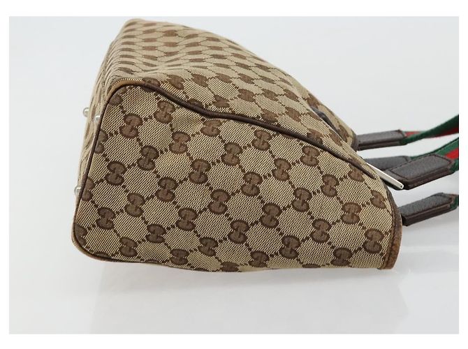 Borsa GUCCI GG Canvas Web Sherry Line Beige Argento Auth 178849 - vista 4
