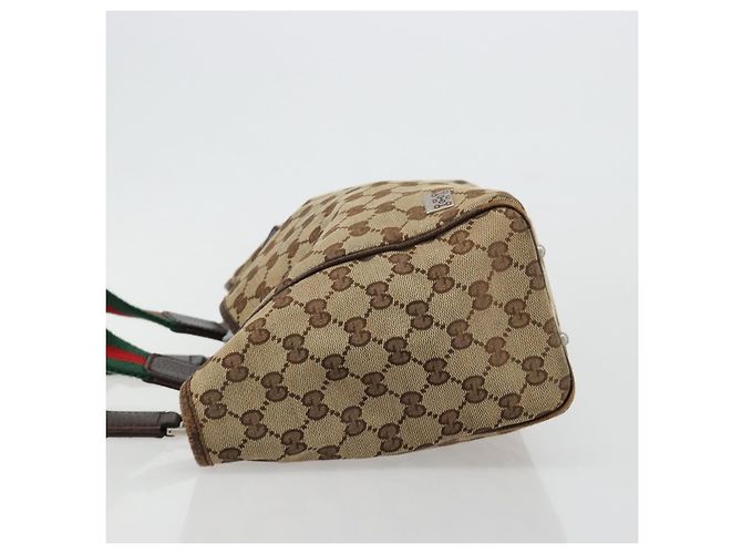 Borsa GUCCI GG Canvas Web Sherry Line Beige Argento Auth 178849 - vista 5