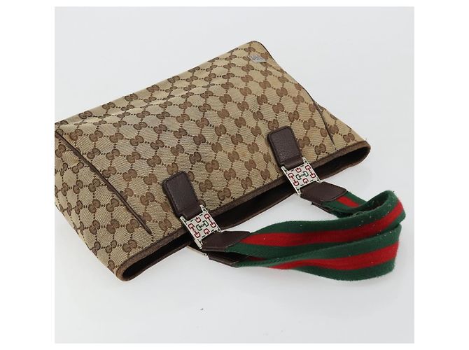 Borsa GUCCI GG Canvas Web Sherry Line Beige Argento Auth 178849 - vista 6