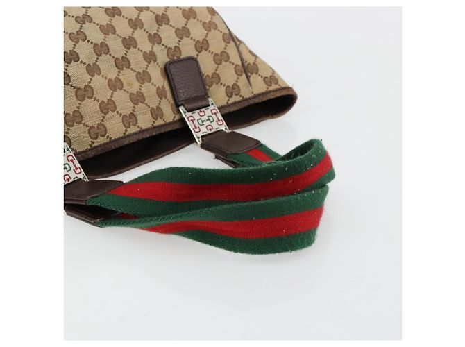 Borsa GUCCI GG Canvas Web Sherry Line Beige Argento Auth 178849 - vista 7