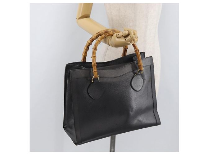 Borsa Tote GUCCI Bamboo in pelle nera e oro Auth 180798 Nero D'oro - vista 28