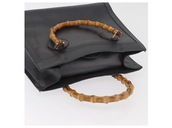 Borsa Tote GUCCI Bamboo in pelle nera e oro Auth 180798 Nero D'oro - vista 8