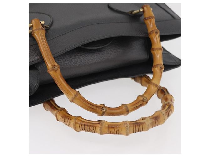 Borsa Tote GUCCI Bamboo in pelle nera e oro Auth 180798 Nero D'oro - vista 9
