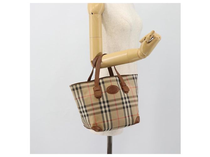 Borsa a mano Burberry Nova Check in tela beige e oro Auth ka4541 D'oro - vista 20