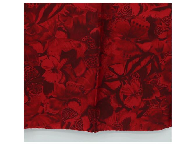 VALENTINO Pañuelo de seda floral Rojo Auth am11699V Roja - vista 9