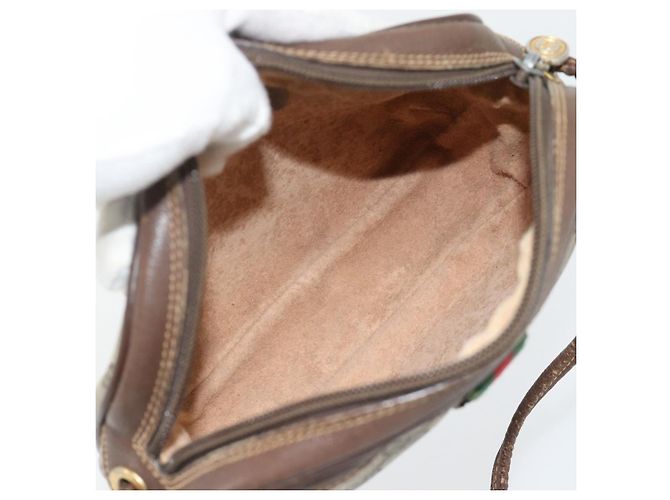 Borsa GUCCI GG Supreme Web Sherry Line PVC Beige Oro 156 02 066 Auth 171266 D'oro - vista 16