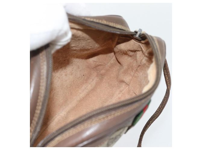 Borsa GUCCI GG Supreme Web Sherry Line PVC Beige Oro 156 02 066 Auth 171266 D'oro - vista 17