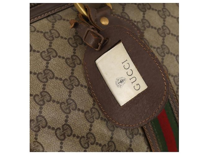 Borsa Boston GUCCI GG Supreme Web Sherry Line in PVC Beige Rosso Auth 180195 - vista 15