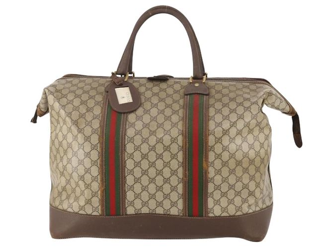 Borsa Boston GUCCI GG Supreme Web Sherry Line in PVC Beige Rosso Auth 180195 - vista 2