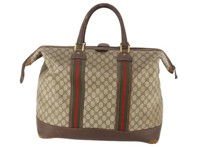Borsa Boston GUCCI GG Supreme Web Sherry Line in PVC Beige Rosso Auth 180195 - vista 3