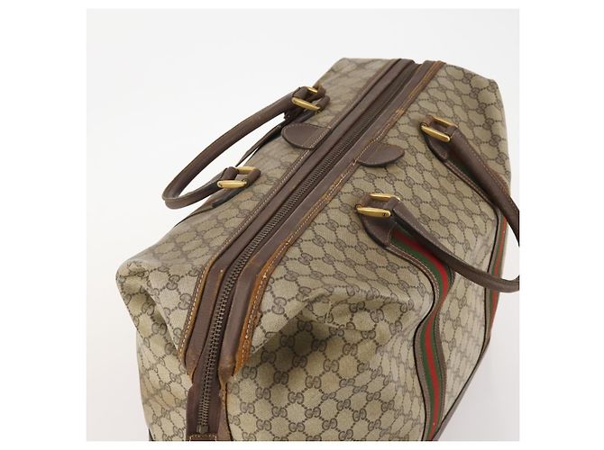 Borsa Boston GUCCI GG Supreme Web Sherry Line in PVC Beige Rosso Auth 180195 - vista 6