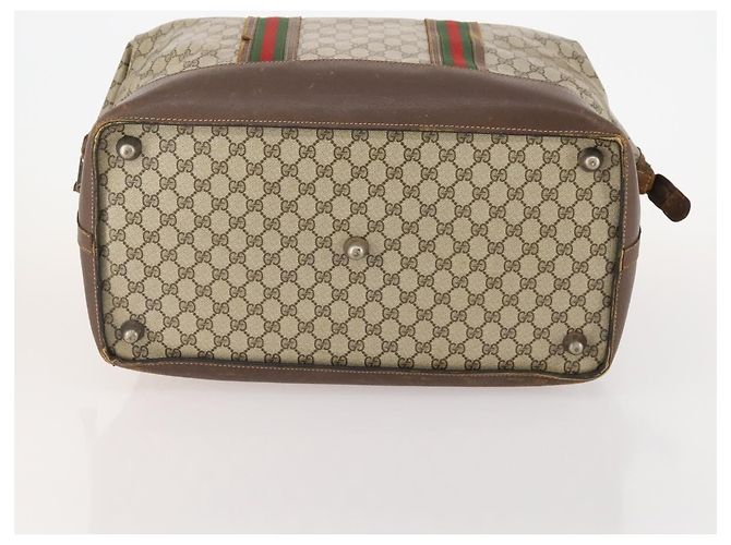 Borsa Boston GUCCI GG Supreme Web Sherry Line in PVC Beige Rosso Auth 180195 - vista 9